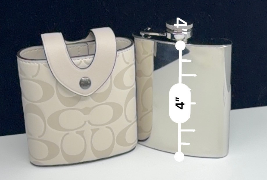 Coach Chalk/Steam Stainless Steel Flask In Signature Embossed Leather New