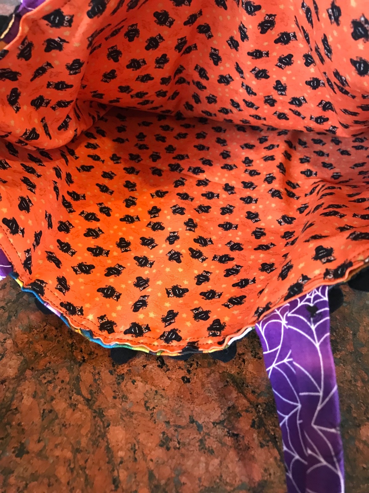 Halloween tote bag with embroidered cat design