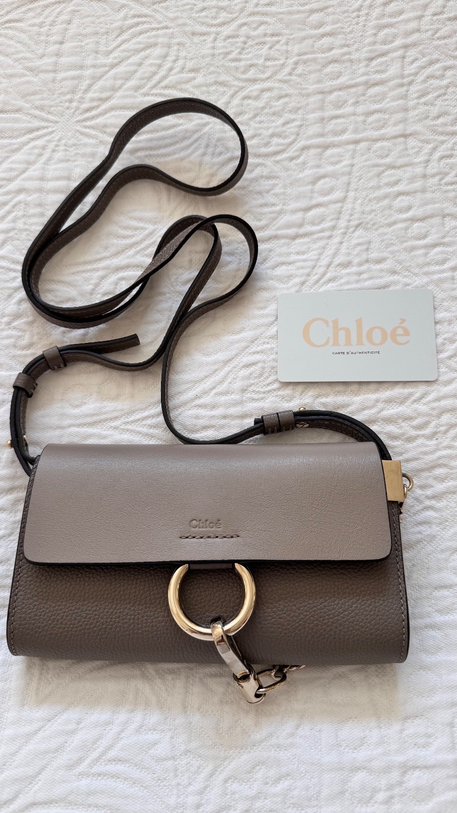 Chloe Grained Calfskin/Lambskin Small Faye Shoulder Back Matte Taupe
