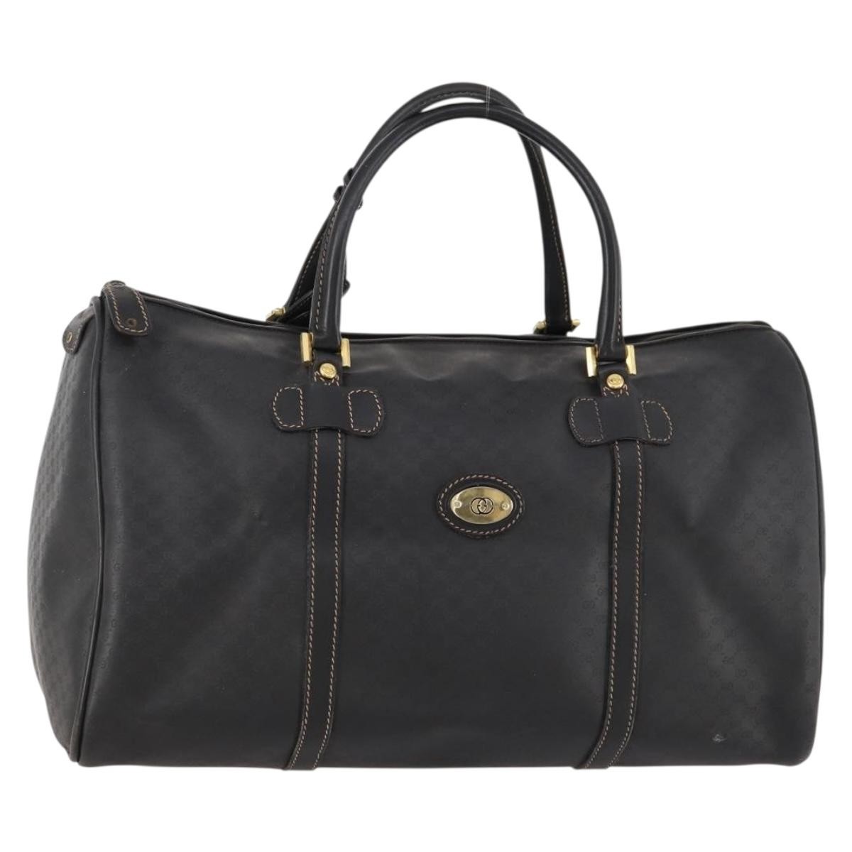 GUCCI Micro GG Canvas Boston Bag Black Gold Auth 174104