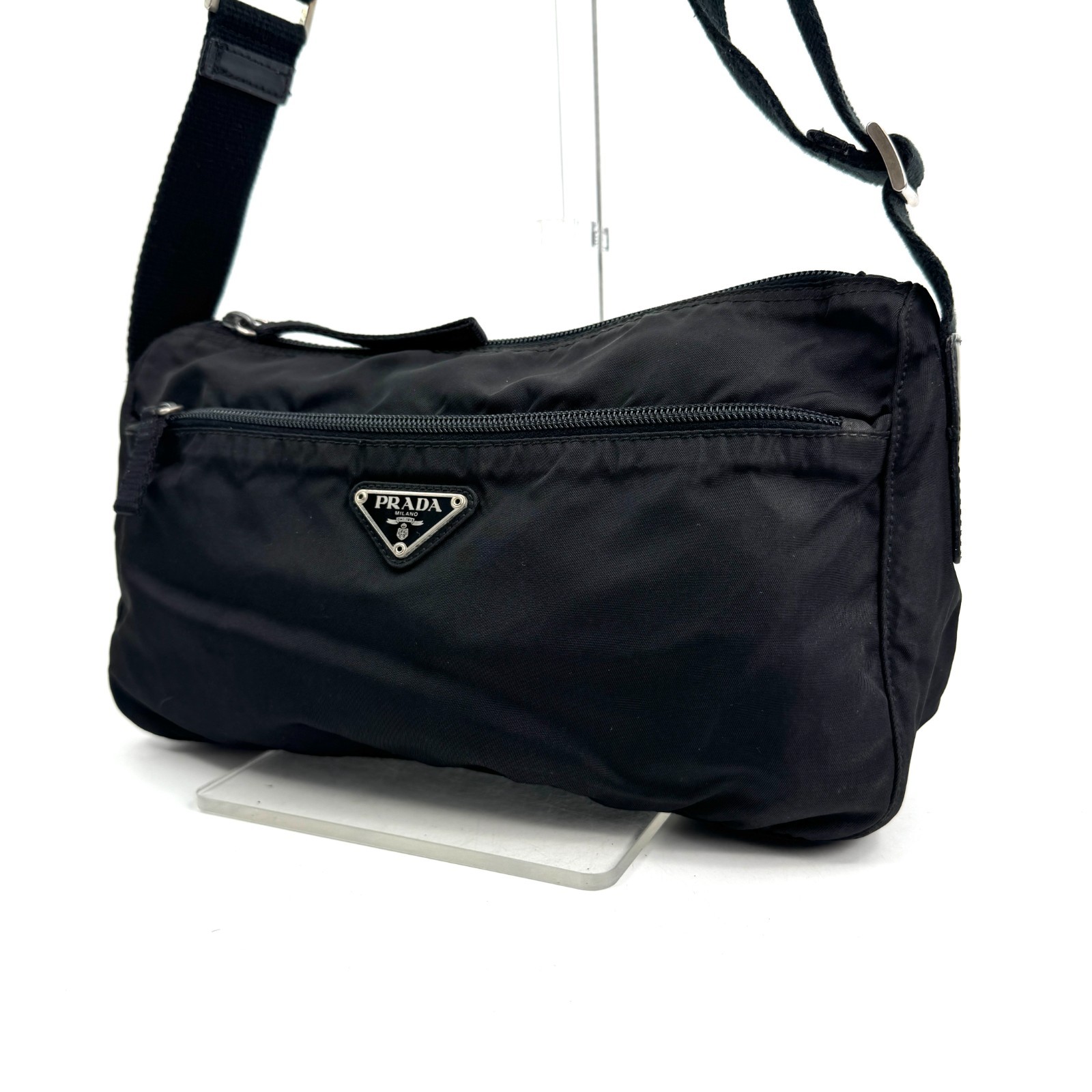 PRADA Tessuto Nylon Shoulder Bag Black with Triangle Logo