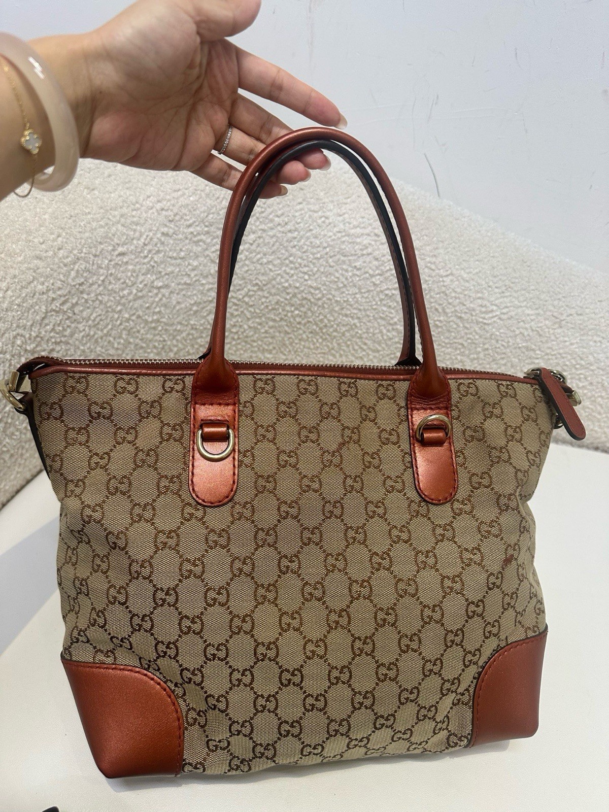 Gucci Old Flower Tote Bag Brown Coffee Color Size: 28×24×13