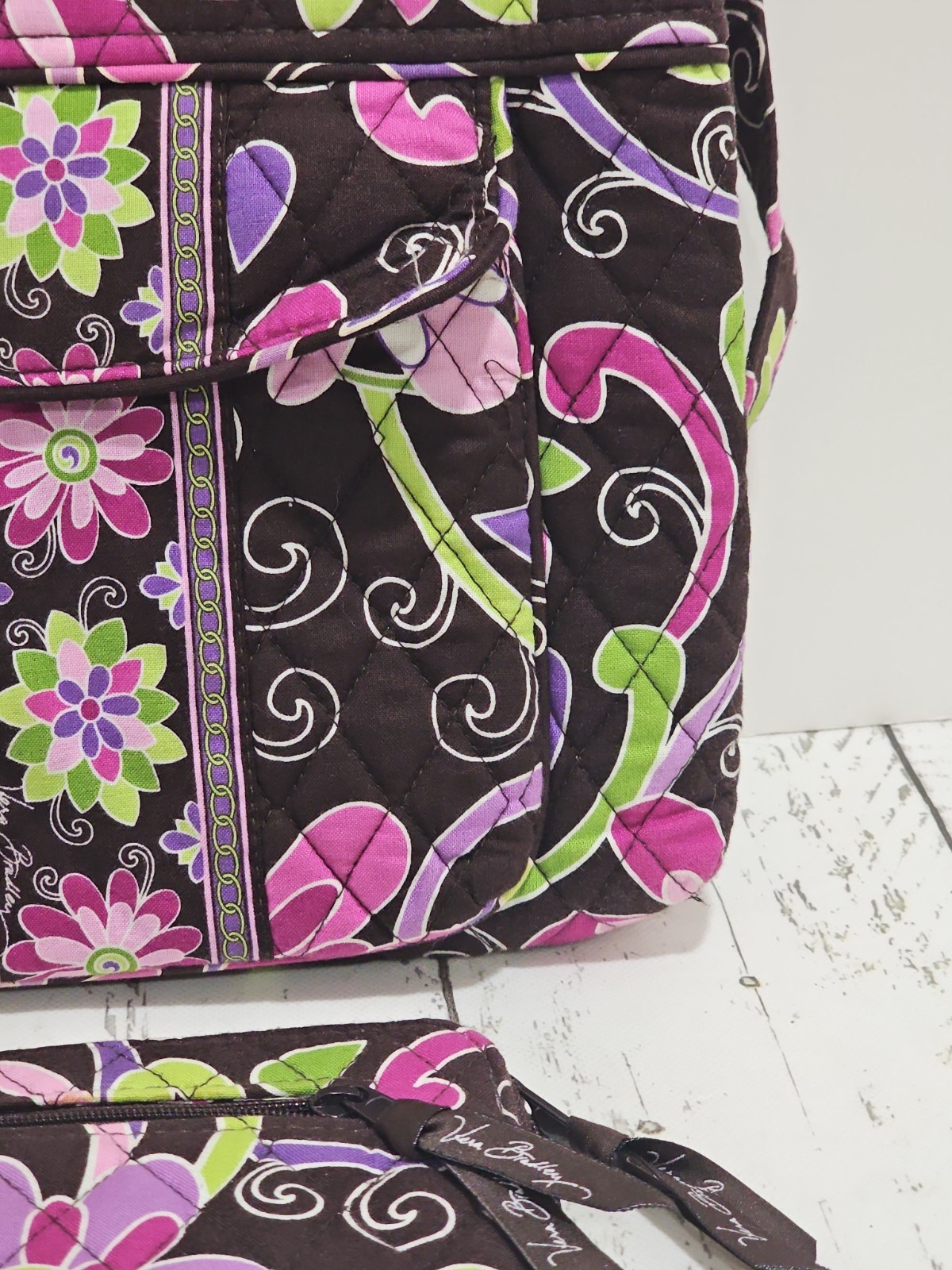 Vera Bradley Small Travel Purple Punch Brown Mini Hipster Crossbody With Wallet