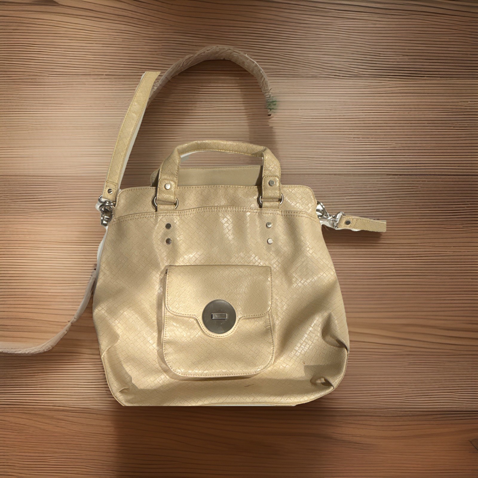 Worthington Beige Satchel Top Handle Zip Bag w/ Detachable Strap, Front Pocket