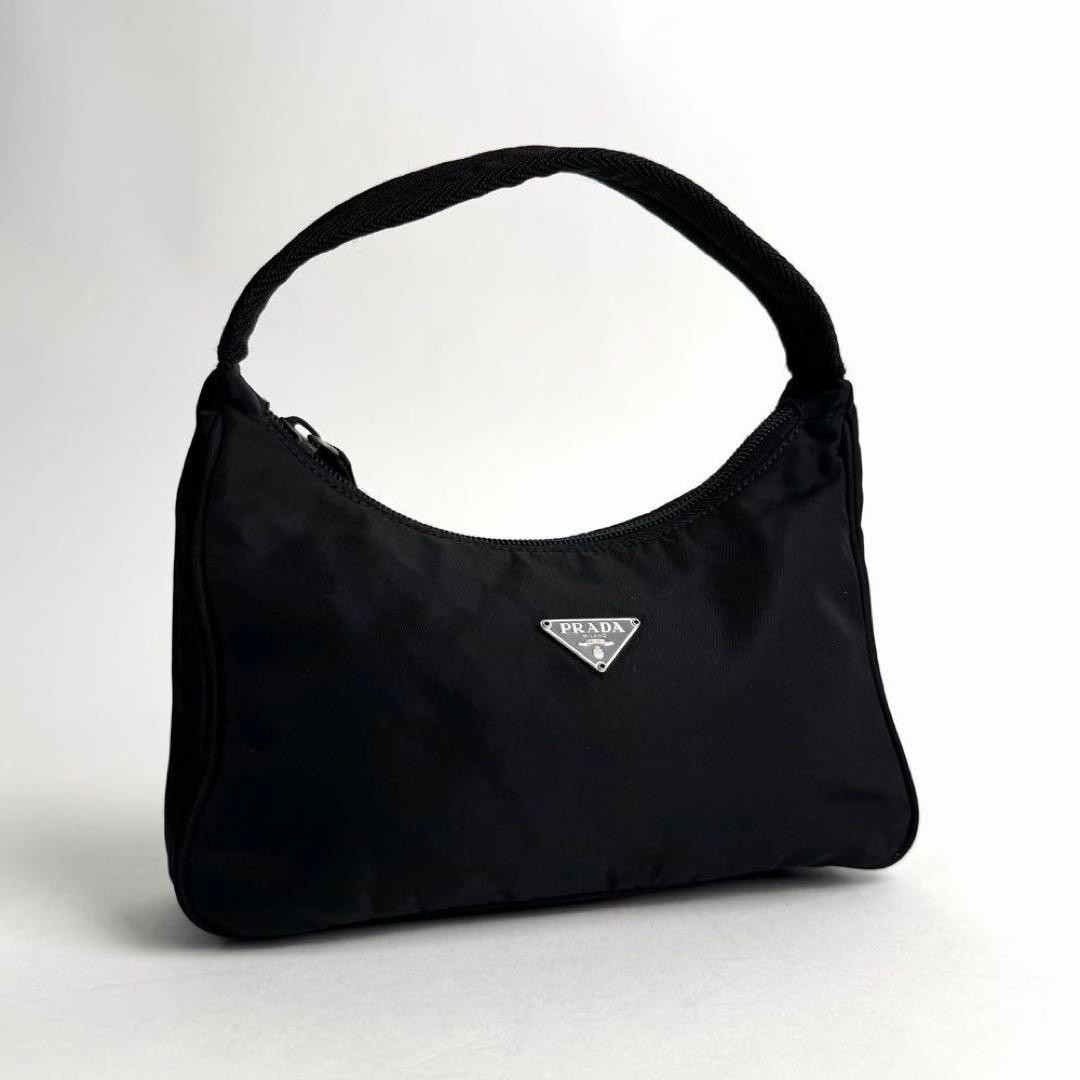 Prada Triangle One Shoulder Bag Nylon Black Used Authentic