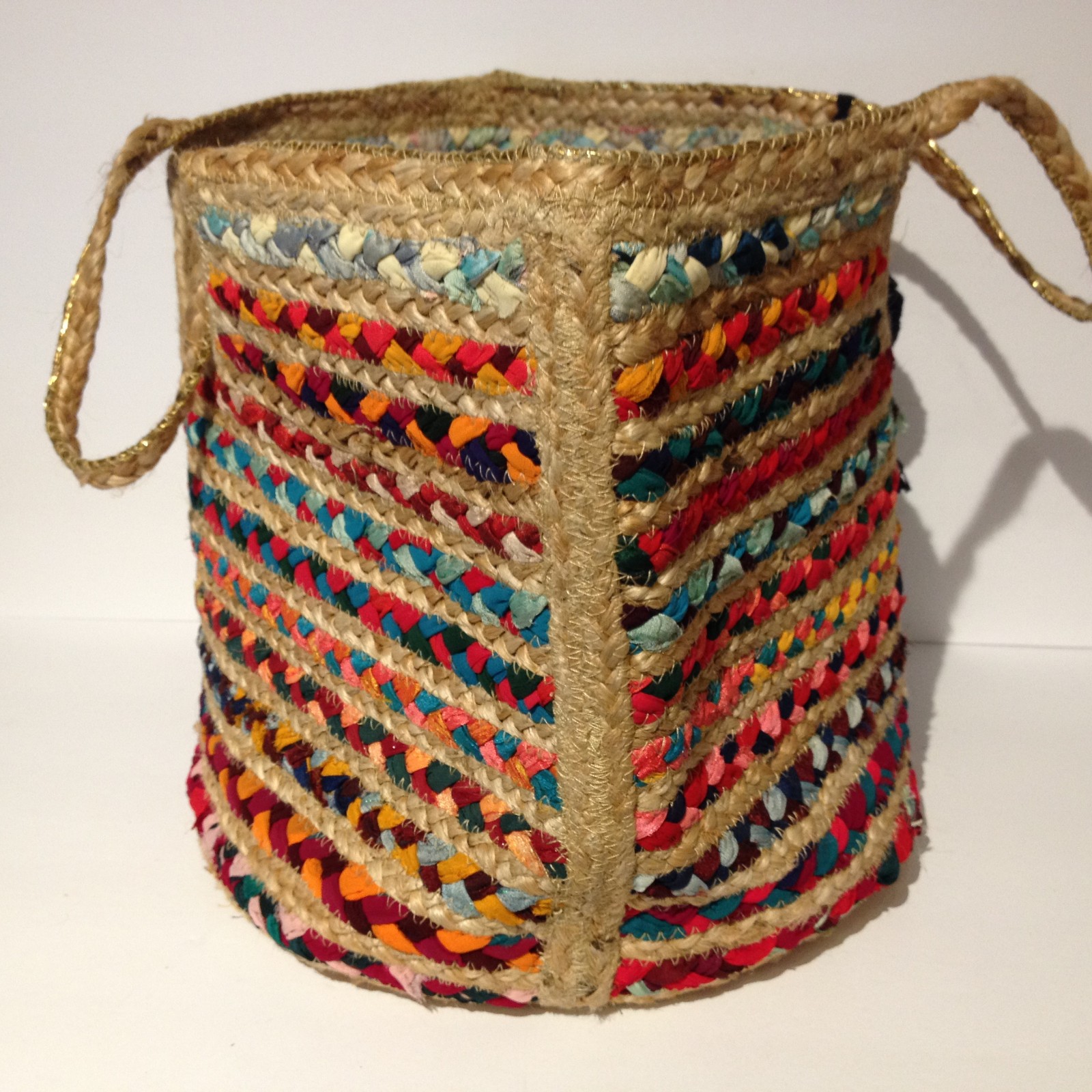 Olivia Miller Rosana Large Jute + Cotton Colorful Beach Tote Bag 12 x 12″ Round