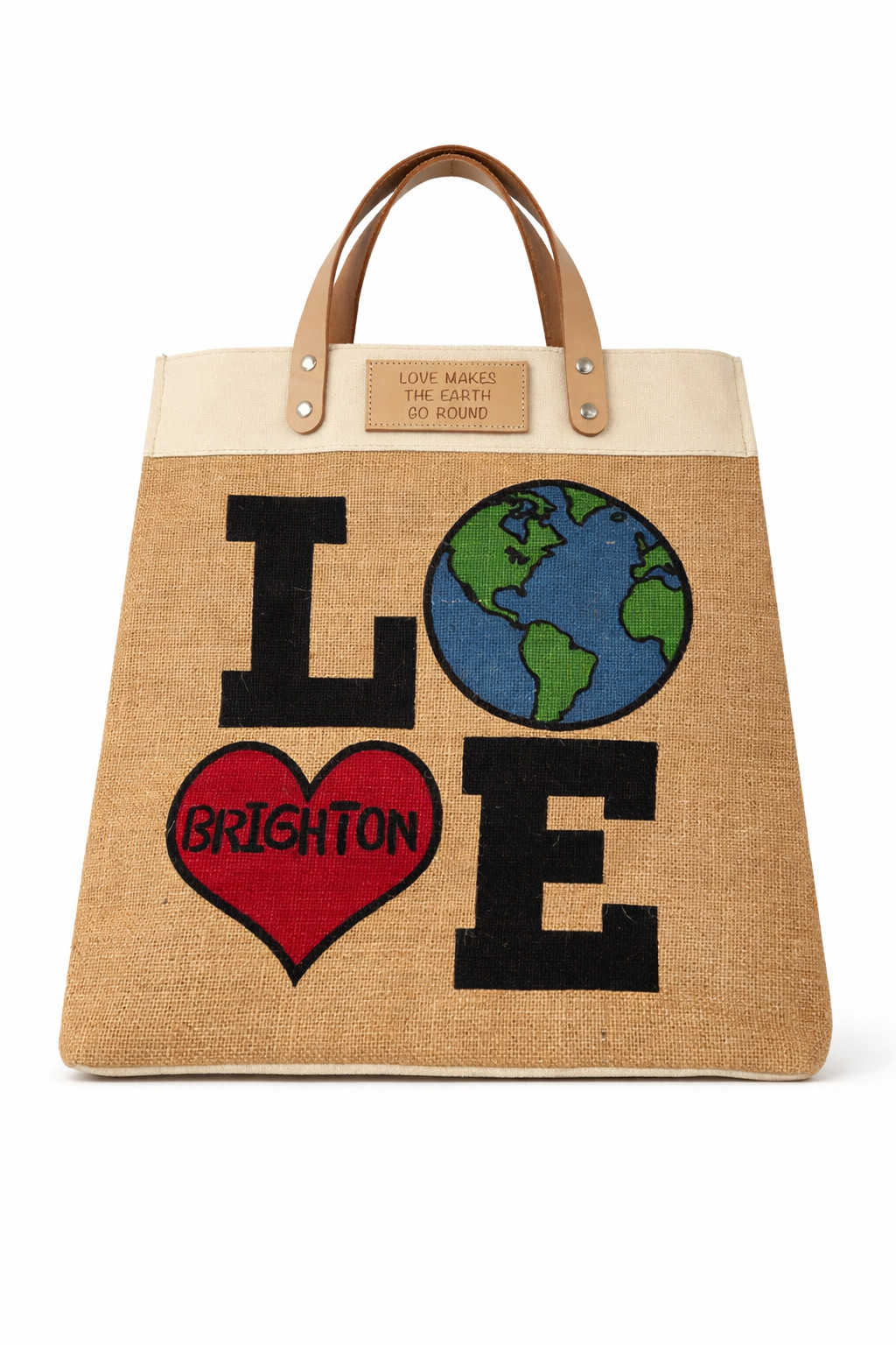 Brighton Love Makes The Earth Go Round Jute Canvas Tote Shopping Bag Limited Ed