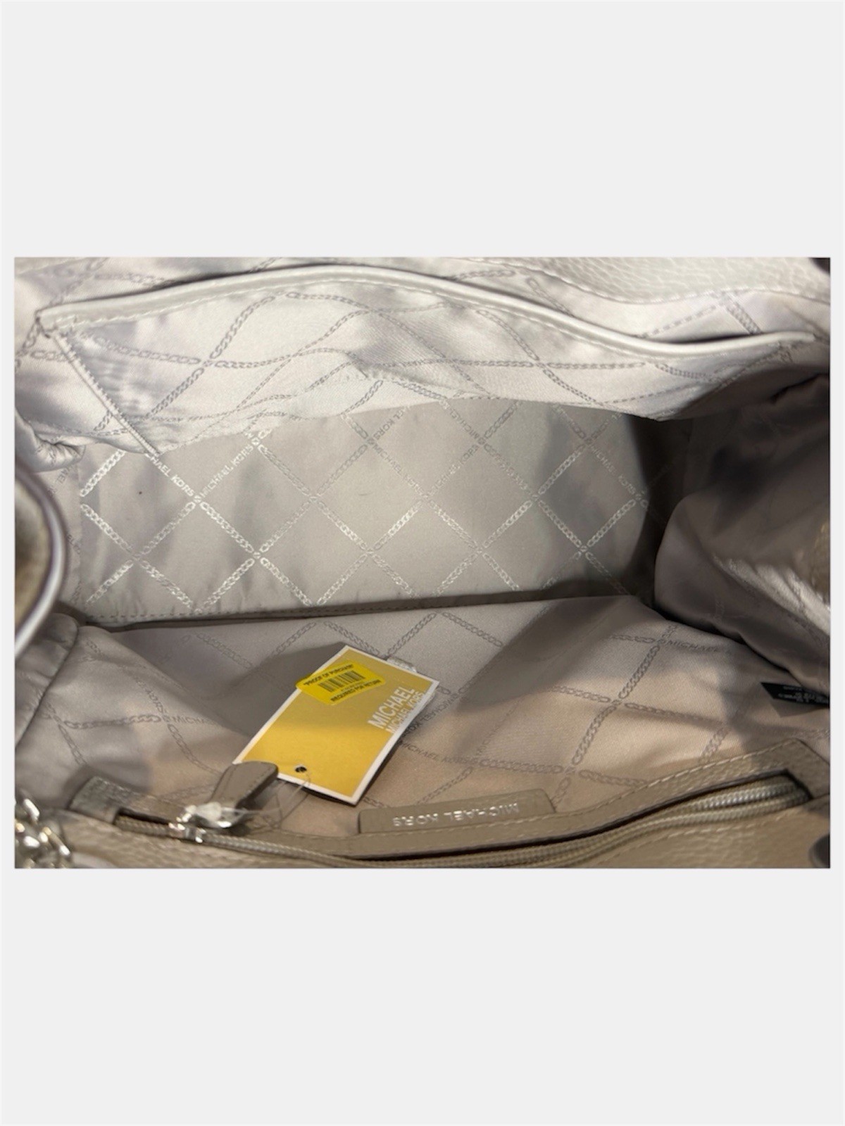 Michael Kors Beige Pebbled Shoulder Bag, Zip, Silver Hardware, Charm