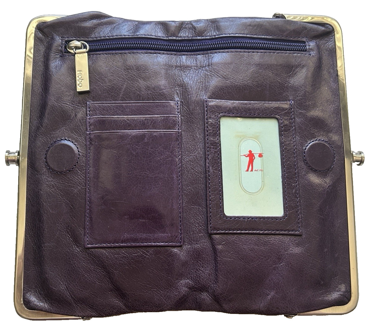 LKNU HOBO Lauren Polished Plum Leather Clutch/Phone Double Frame KissLock Wallet