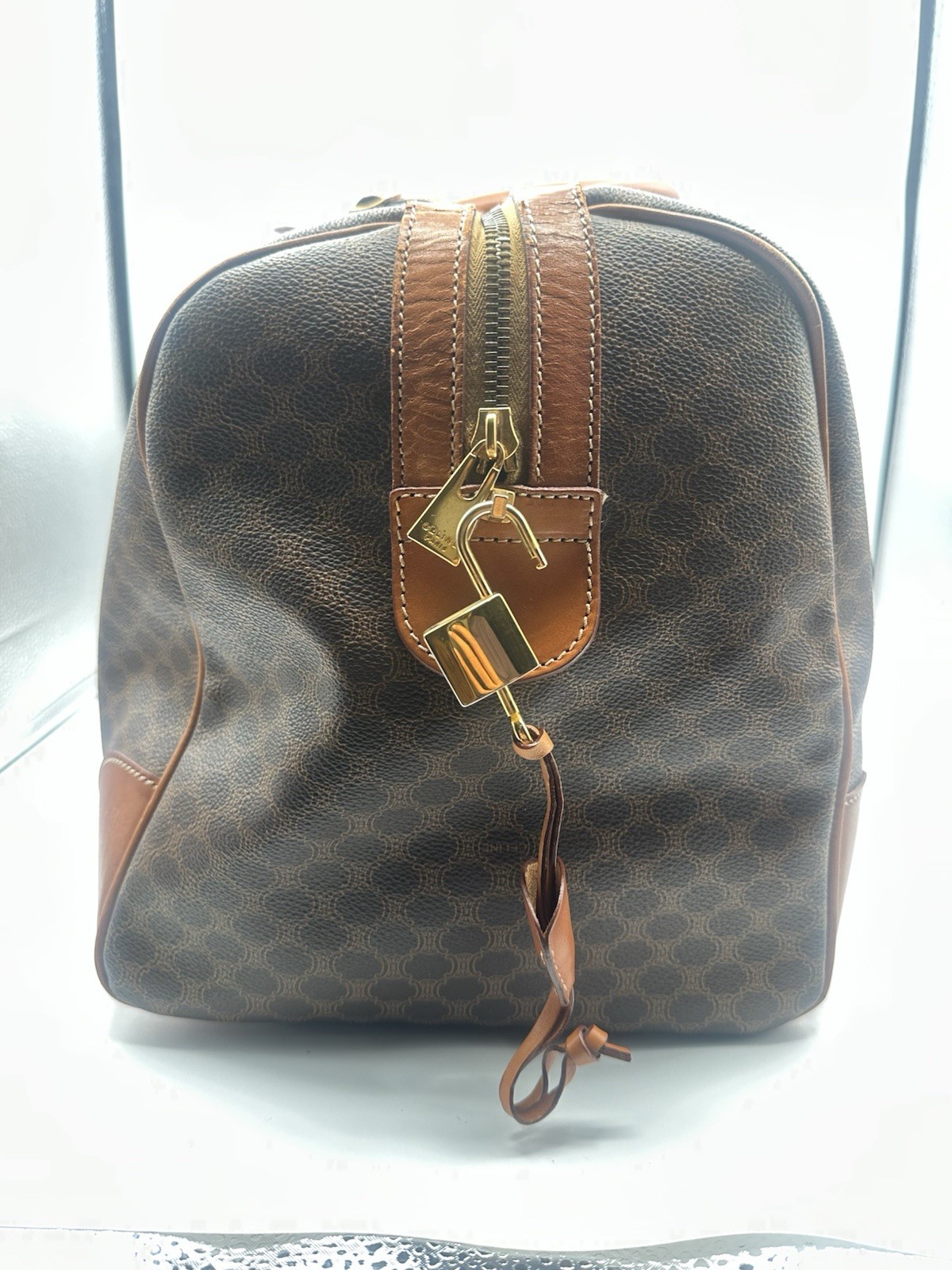 Celine Duffle Bag Macadam Coated Canvas With Key, Lock & Luggage Tag Vintage