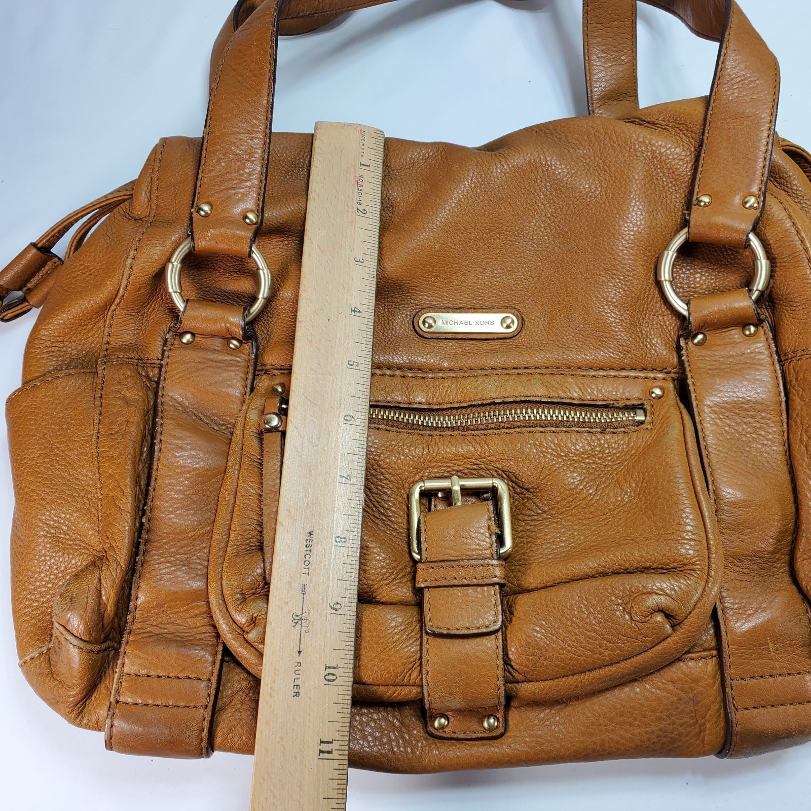 Michael Kors Rust Brown Multi Pocket Pebbled Leather Shoulder Bag Y2K Hobo
