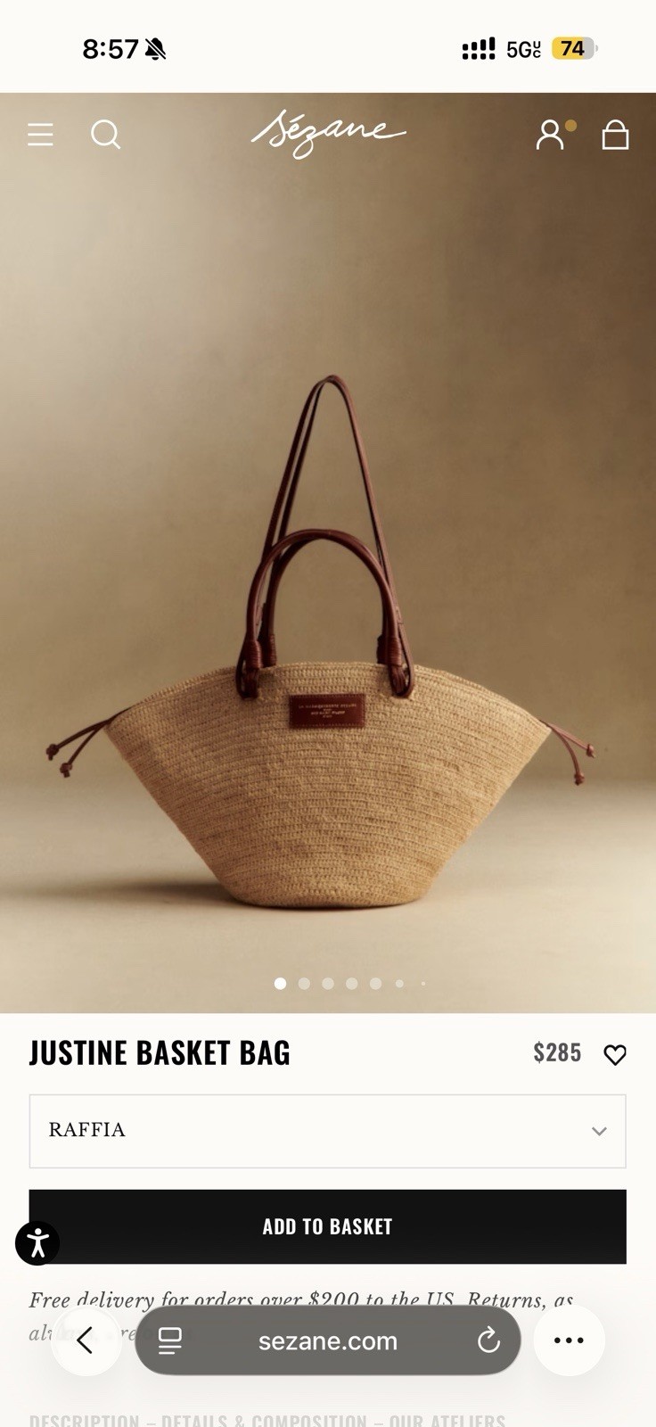 Sezane Justine Raffia Basket Tote Bag