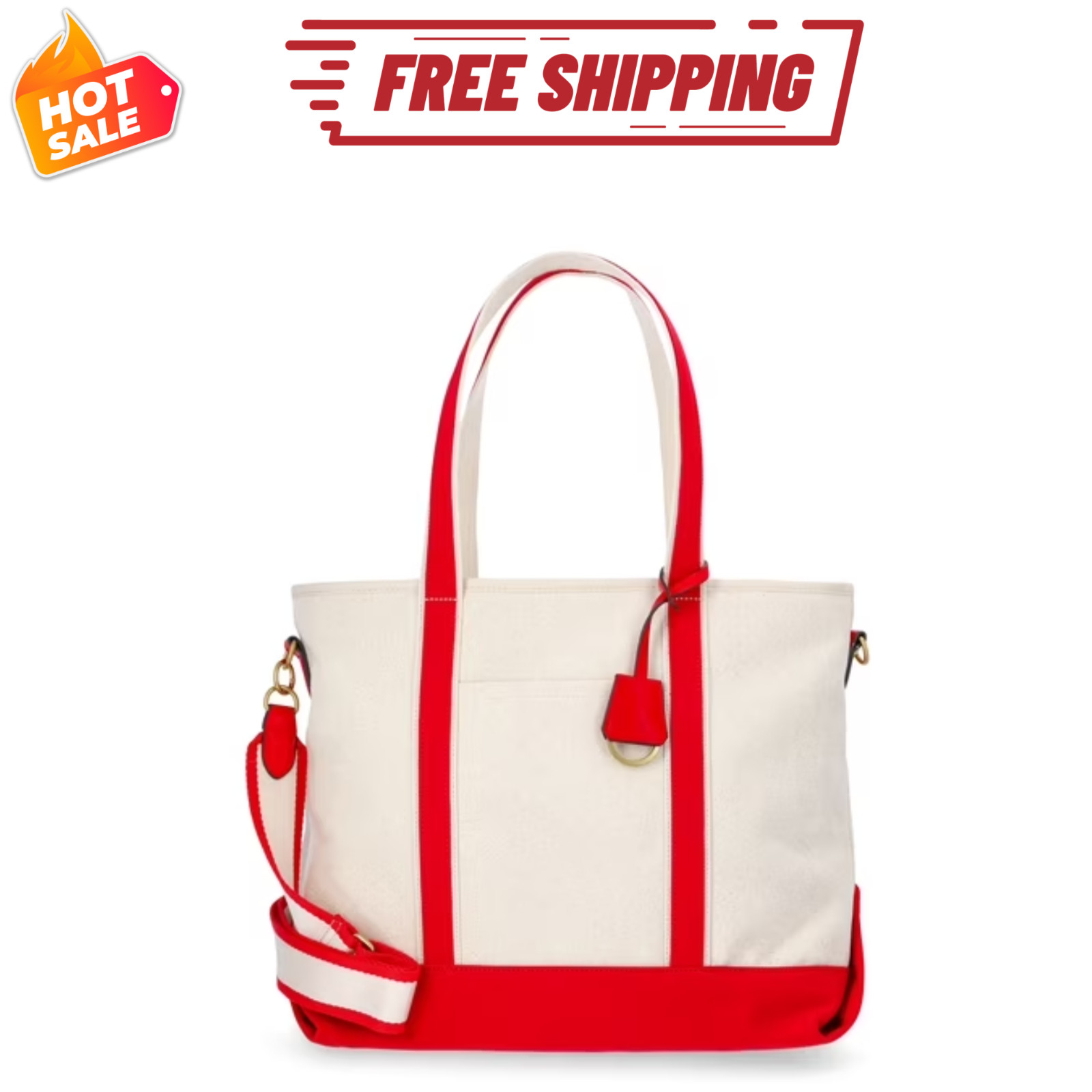Free Assembly Women’s Medium Canvas Tote Natural Red Star