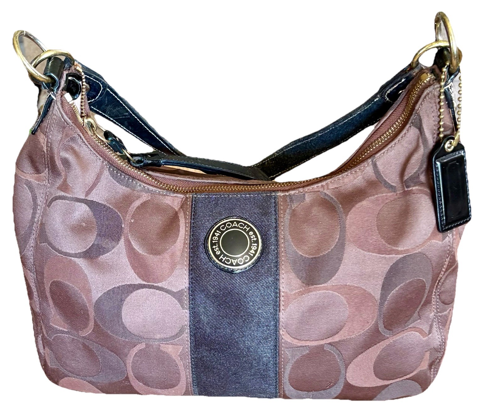 Y2K COACH VTG F20042 Signature Stripe Hobo Shoulder Bag Brown Leather Canvas1941