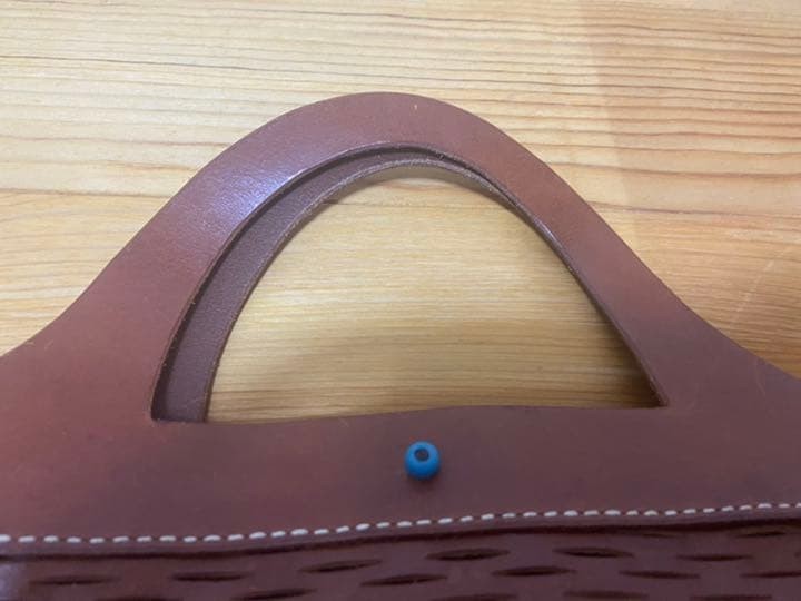 HENRY CUIR Brown Leather Hand Bag Rare Antique Beads Used Good condition Japan