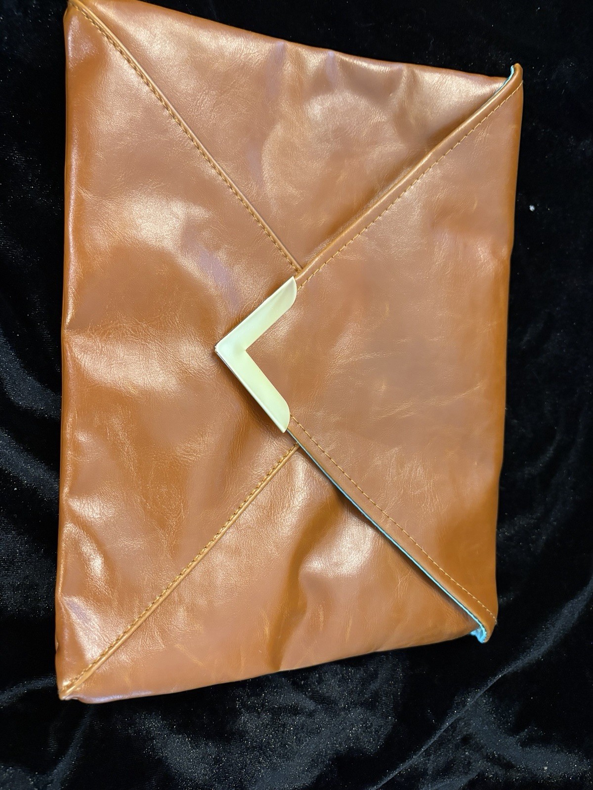 Nordstrom Foux Leather Brown Envolope Clutch 7.5in By 10in