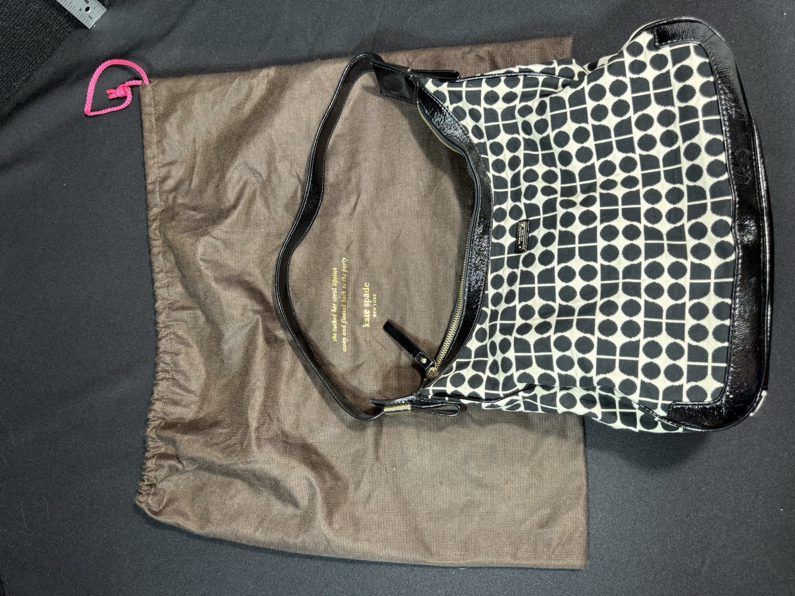 Kate Spade Classic Noel Serena shoulder bag black ivory logo print Red Lining
