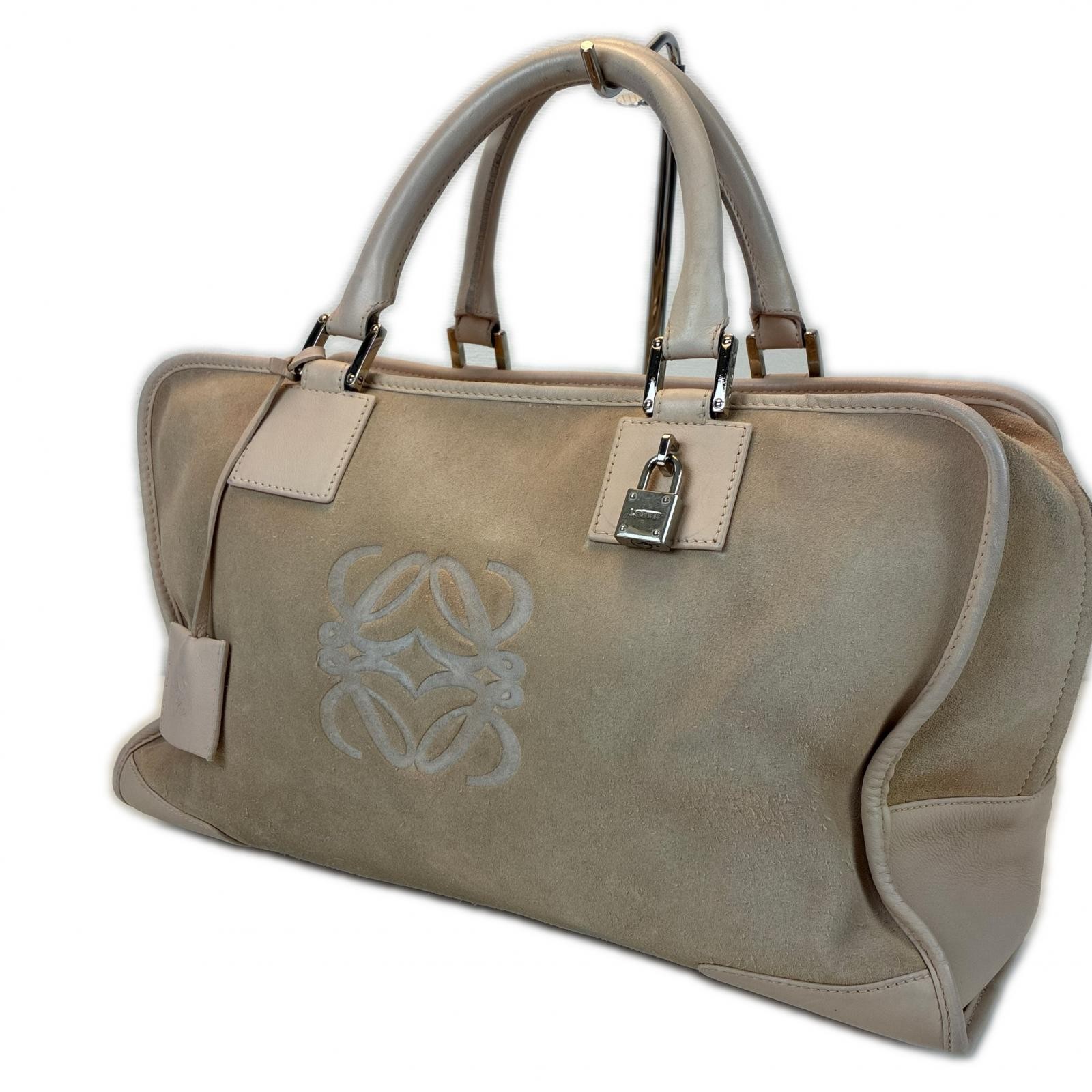 LOEWE Amazona 35 Handbag Suede pink beige