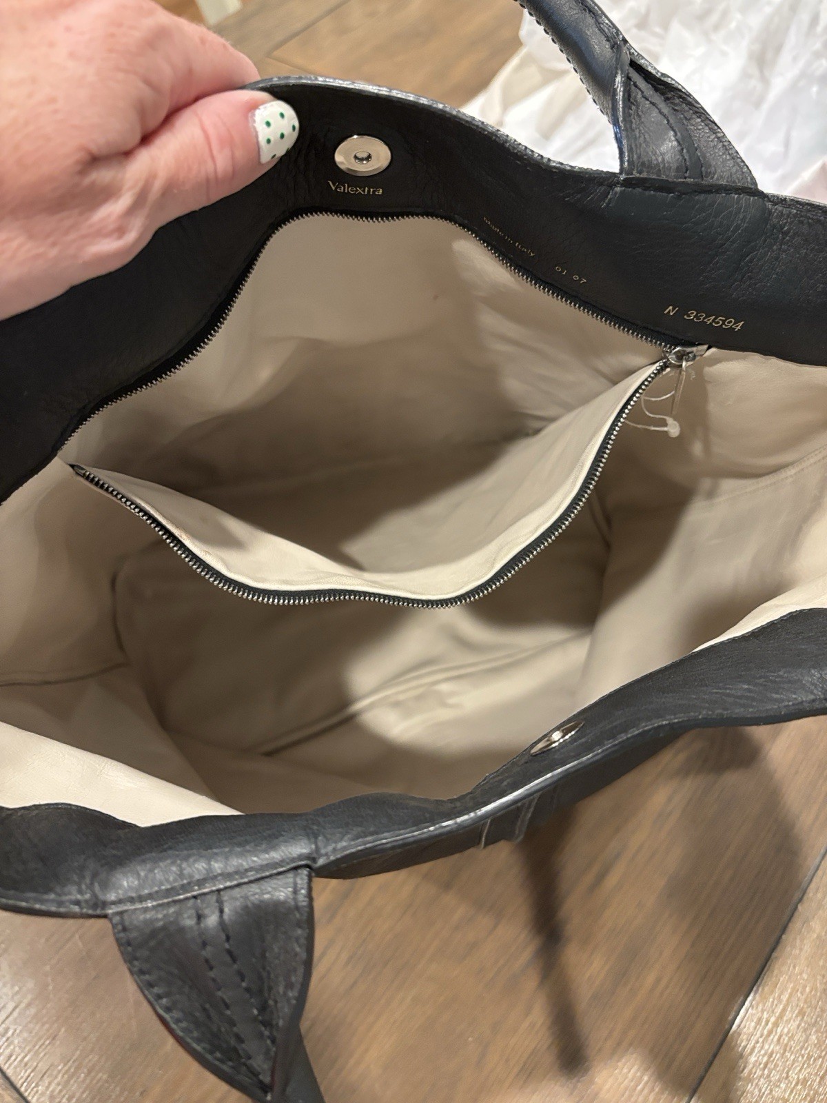 Valextra Black Leather Top Handle Tote Bag Handbag Purse Made In Italy