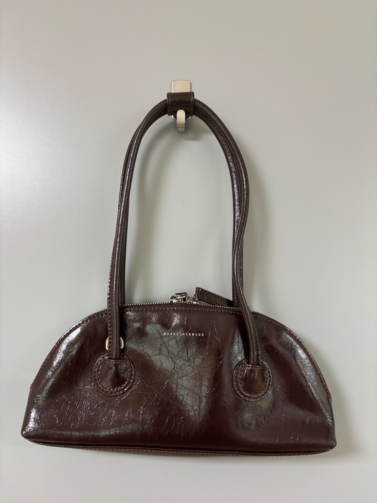 MARGE SHERWOOD Bessette Shoulder Bag – Dark Brown Crinkle Leather – Authentic