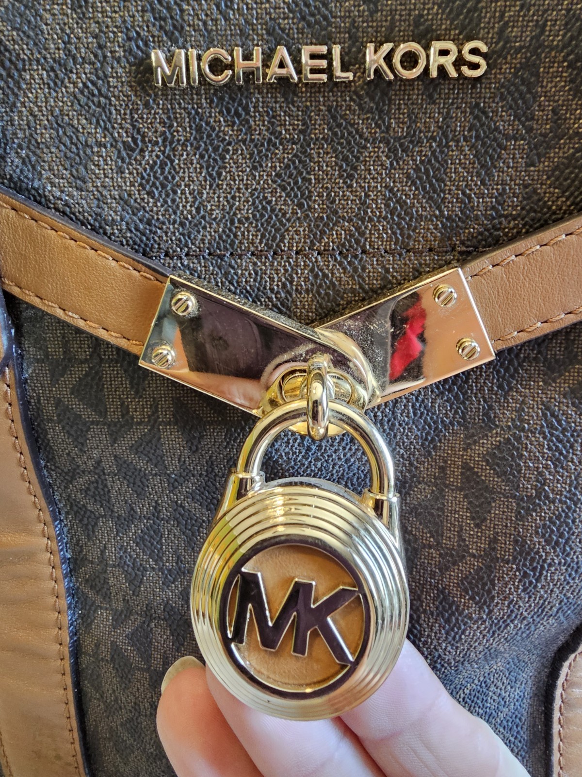 Michael Kors Hamilton Brown MK Logo Satchel Tote Crossbody Purse Bag