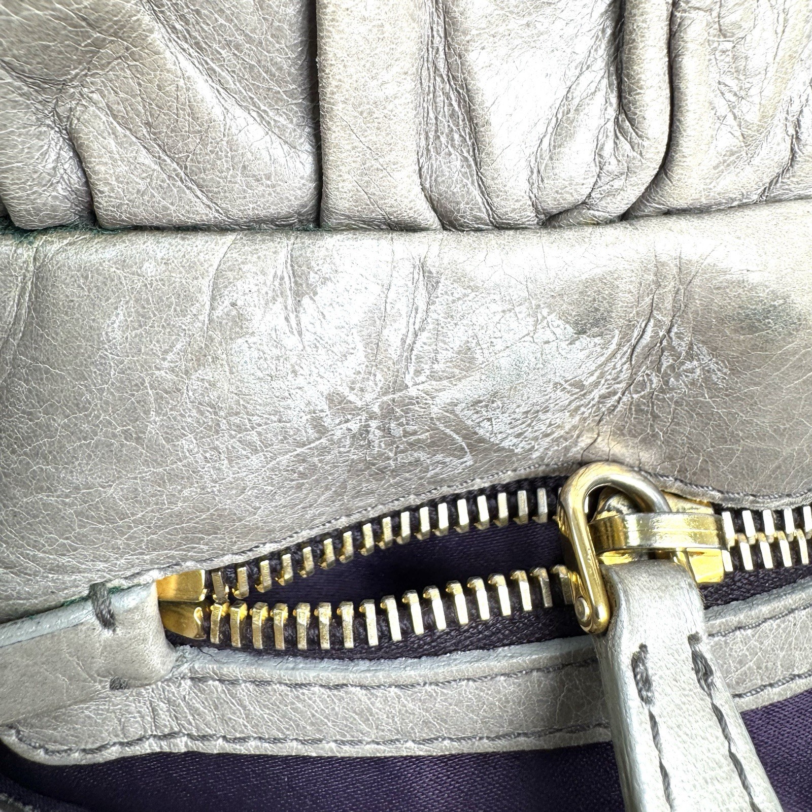 Miu Miu Vitello Lux 2Way Handbag Shoulder Bag Gray Greige Leather Auth Y2K e107