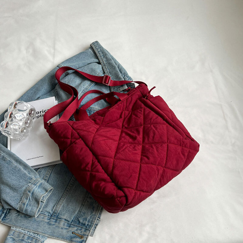 Women Large Capacity Quilted Shoulder Bag Handbag Tote Bag Winter Diamond Grid