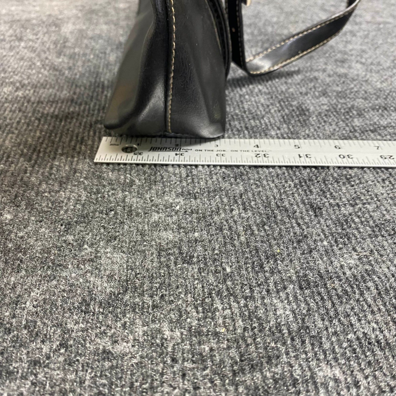 Black Faux Leather Shoulder Bag Baguette Purse Silver Turn Lock Contrast Stitch