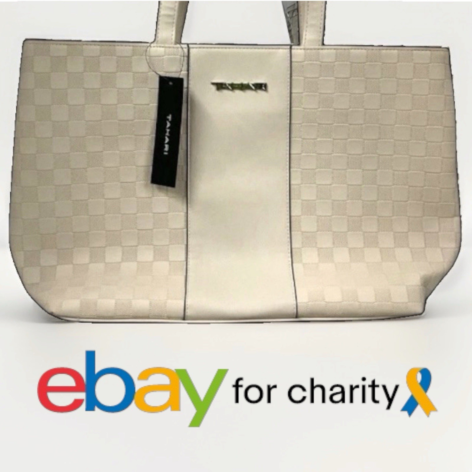 Tahari Bone Delta Shopper Bag Purse Double Strap Zip Closure New With Tags