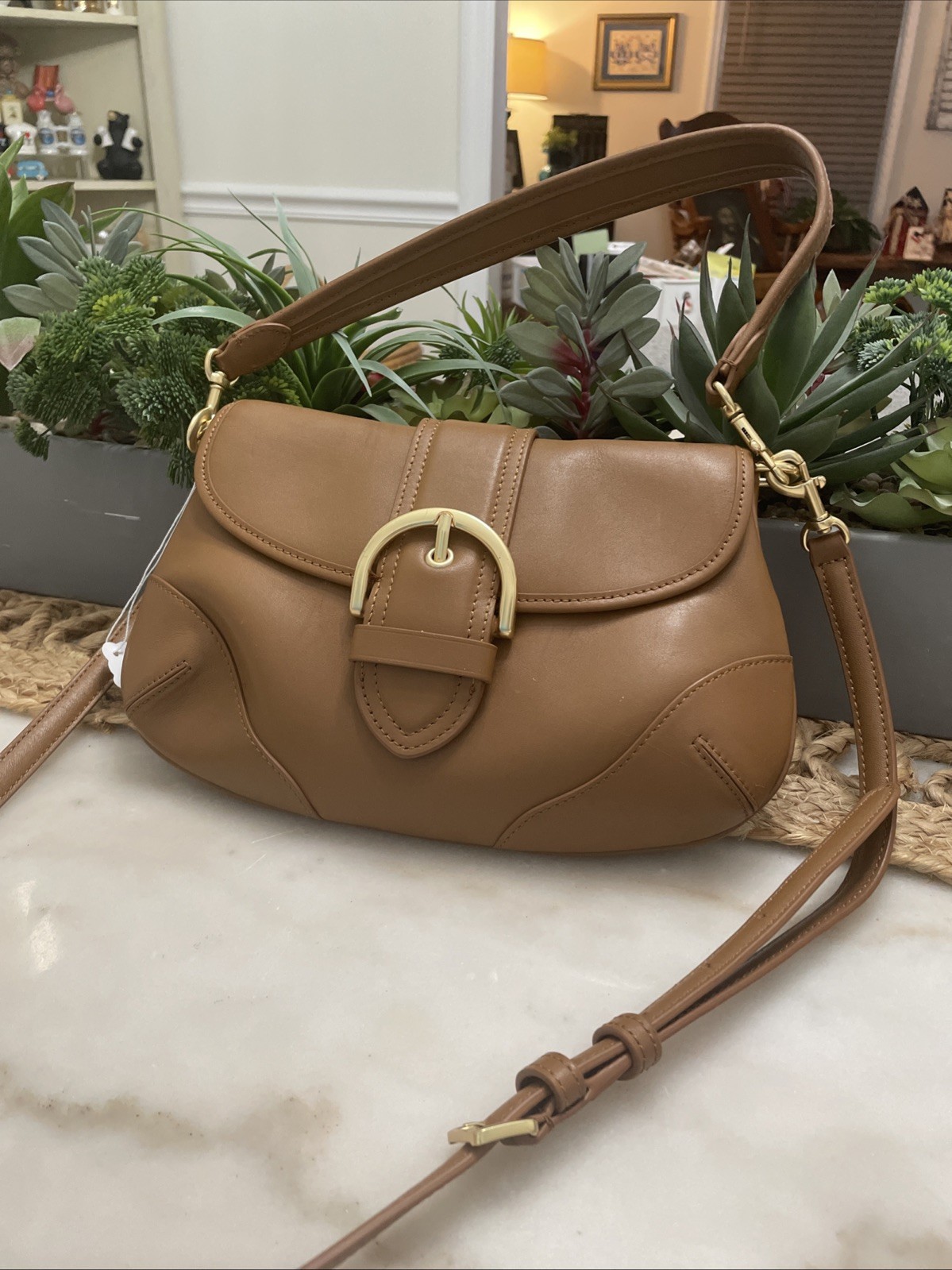 NWOT QUINCE ITALIAN LEATHER BUCKLE DETAIL SHOULDER COGNAC CROSSBODY MSRP $120