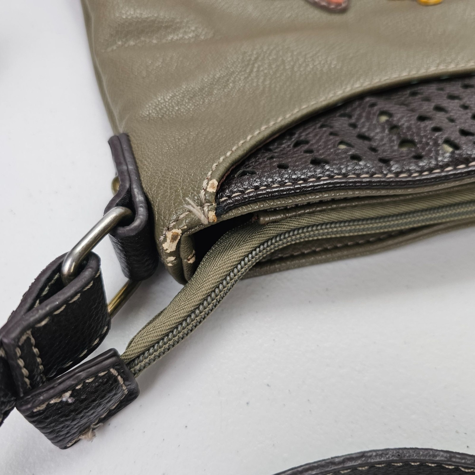 Chala Crossbody Bag Olive Green Fox Butterfly Pleather Messenger Purse Woodland