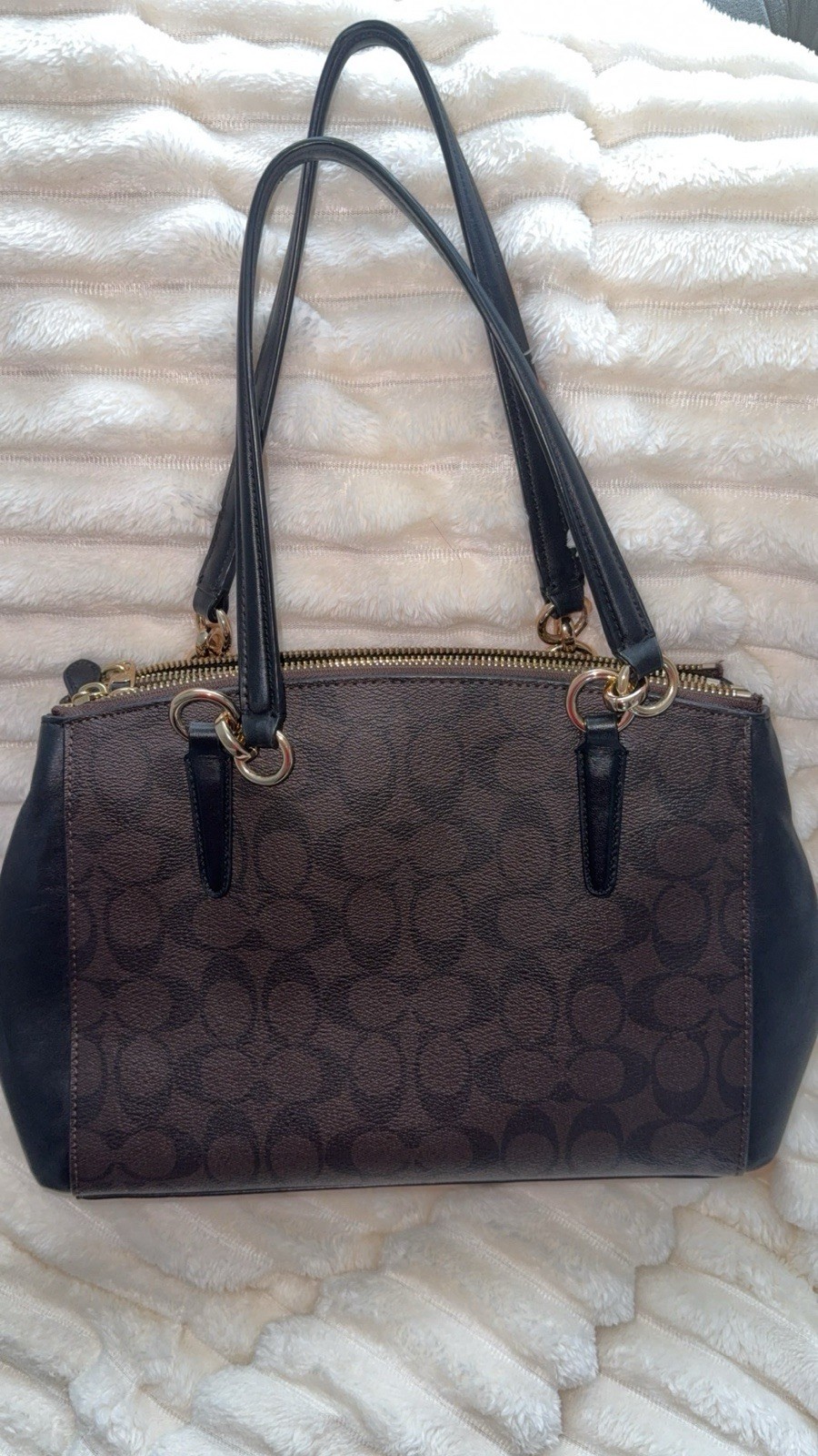 Coach Signature Logo Brown/Black Satchel Top Handle Double Zip, Hangtag