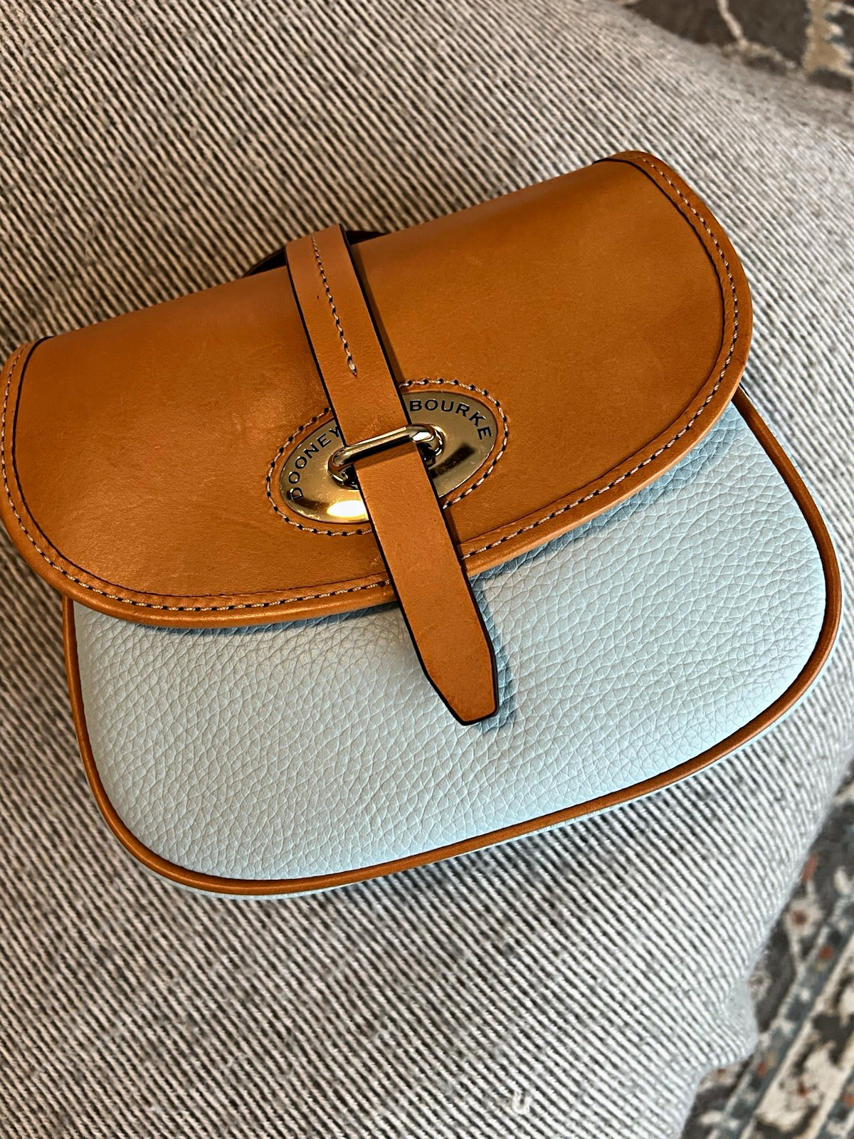 Dooney & Bourke Cristina/Christina Satchel Light Baby Blue and Saddle