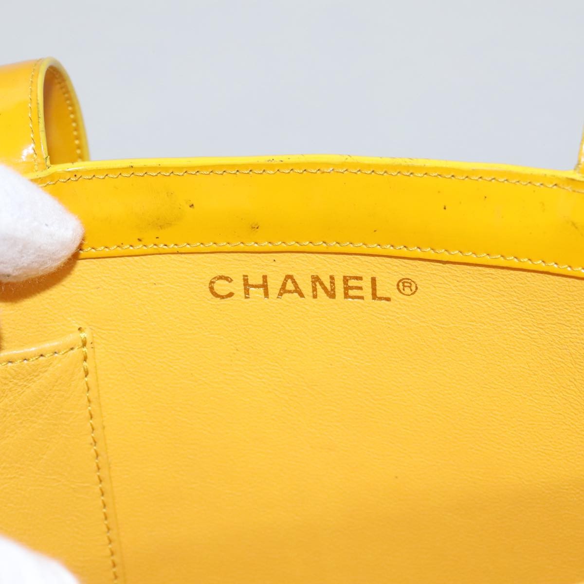 CHANEL Tote Bag Enamel Yellow CC Auth fm4195