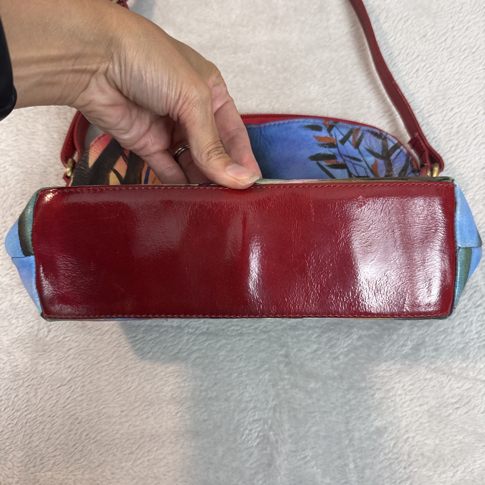 Sharif Hand Painted Leather Handbag Purse Japan Scene Boho Cottage Coastal Art
