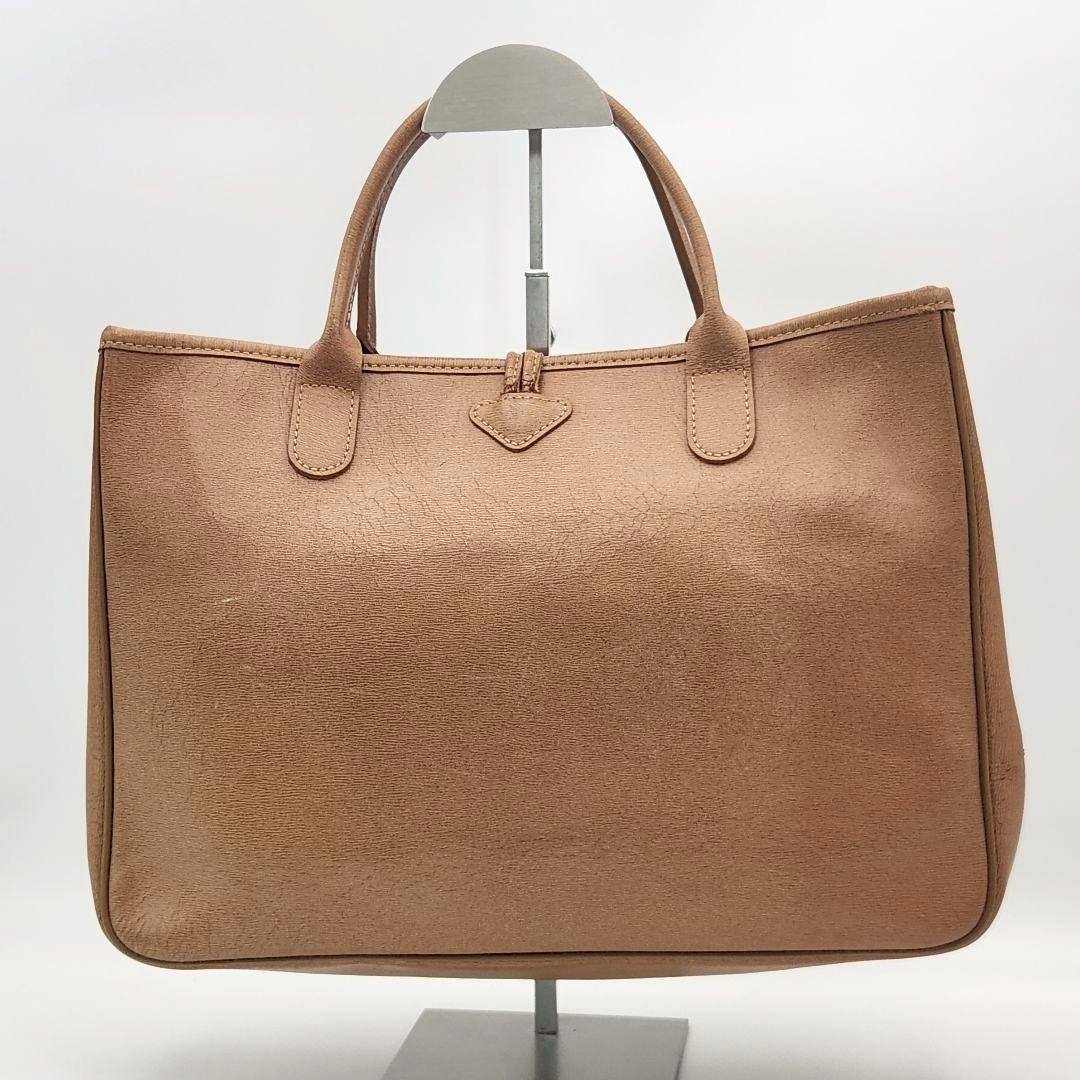 Longchamp Hand Bag Tote Purse Logo ROSEAU Leather Camel Authentic