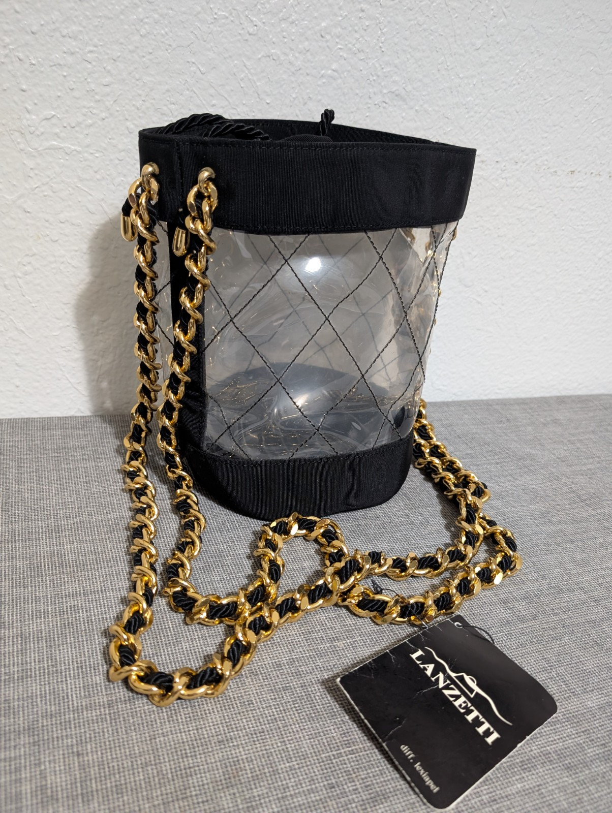 Vintage 90s Classic Lanzetti Italy PVC And Nylon Chained Bucket Tote Unused