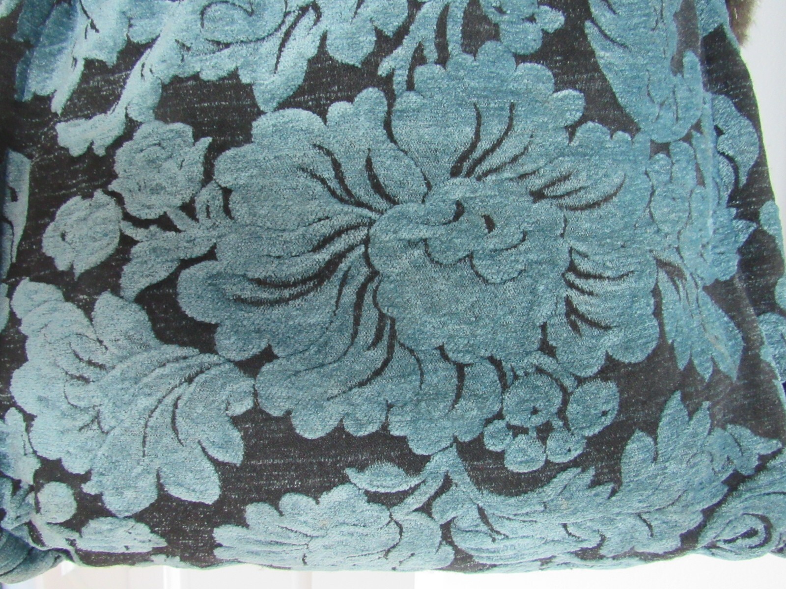 Vintage Handmade Thick Brocade Fabric Blue Flowers Faux Fur Handbag Shoulder Bag