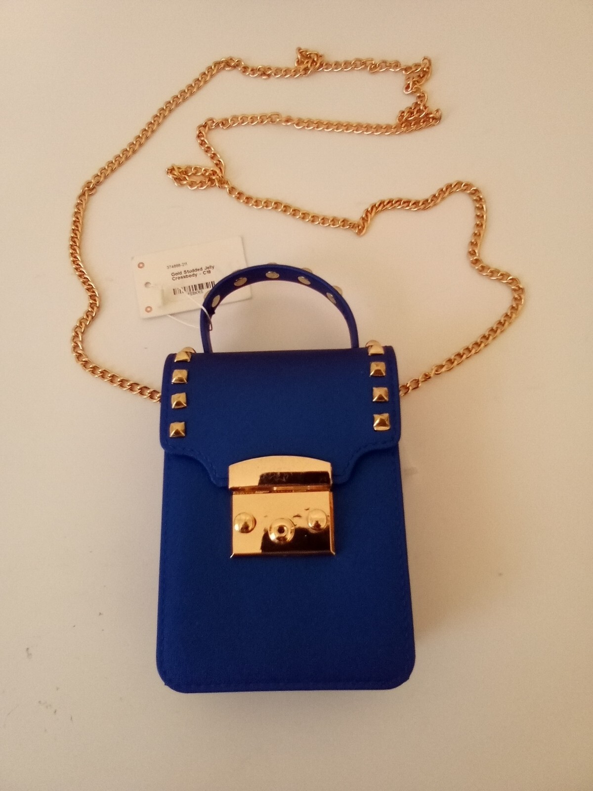 Le Mie Blue Jelly Gold Stud Tone Gold Tone Chain Strap Crossbody Bag NWT