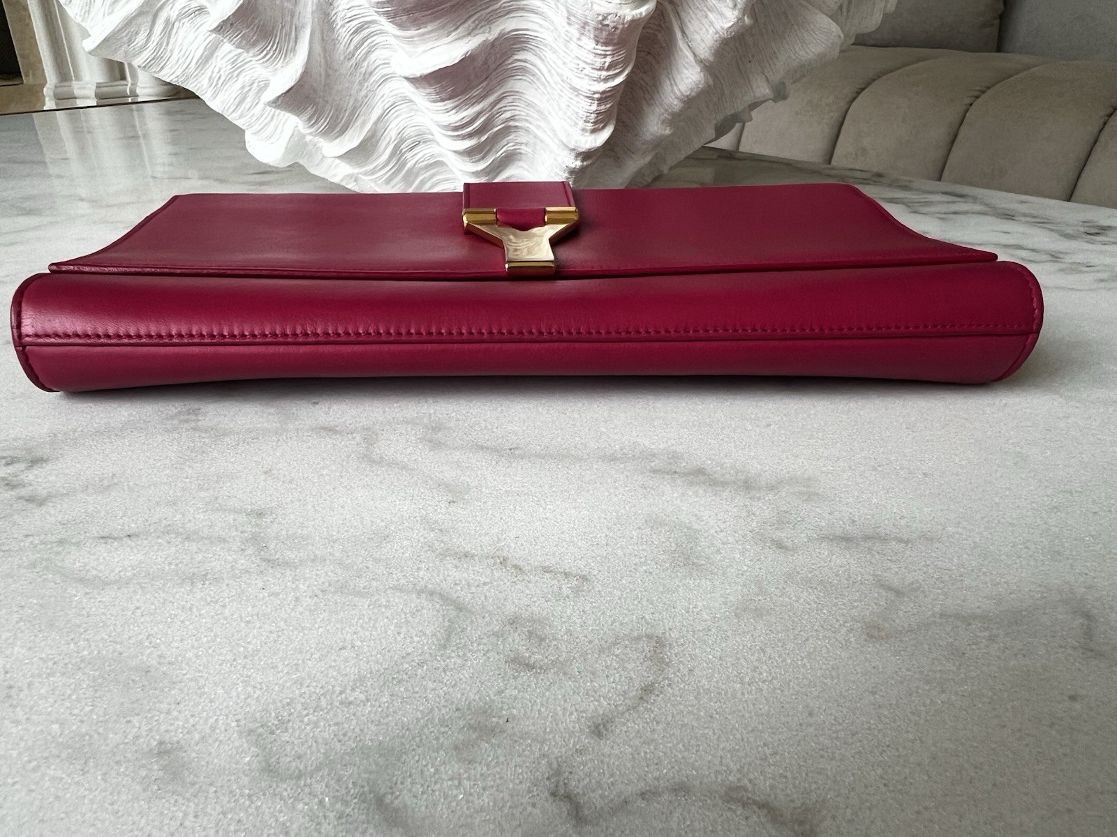 Saint Laurent Paris Y Ligne Clutch Fuchsia Pink Leather Mint! You can add Strap