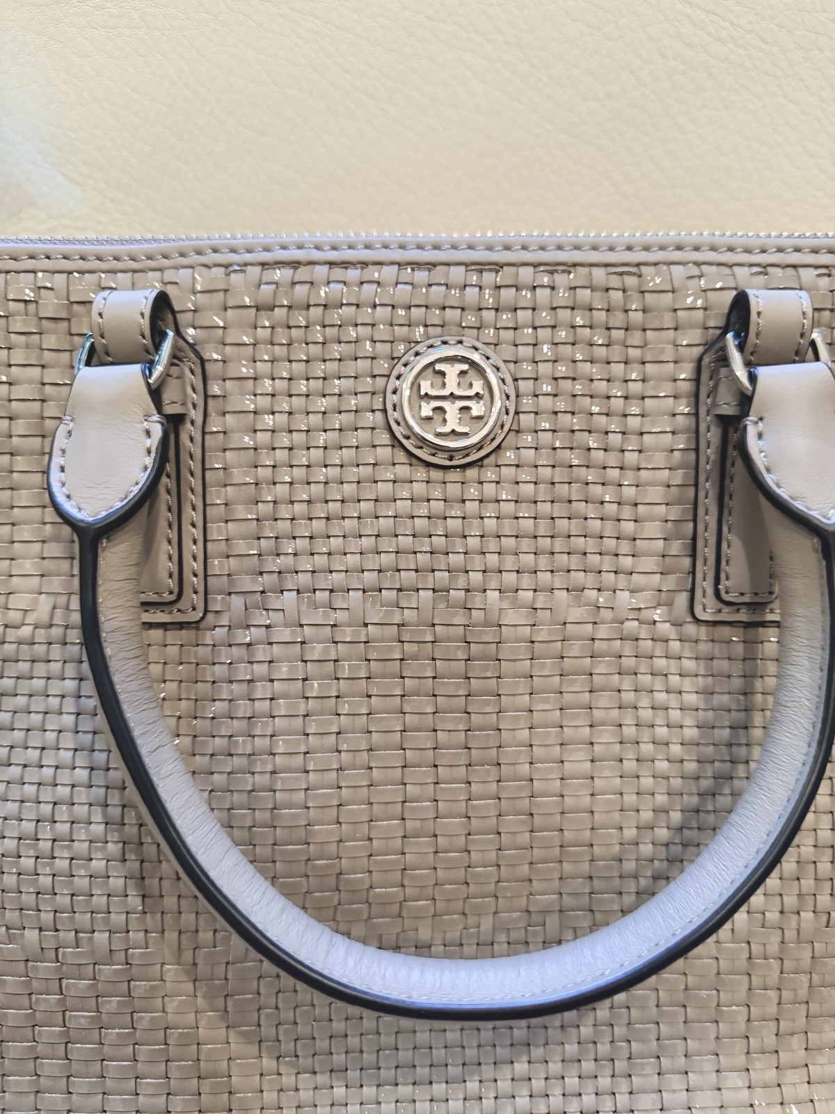 NWT Tory Burch Woven Tote Bag, French Gray, All Original Packaging