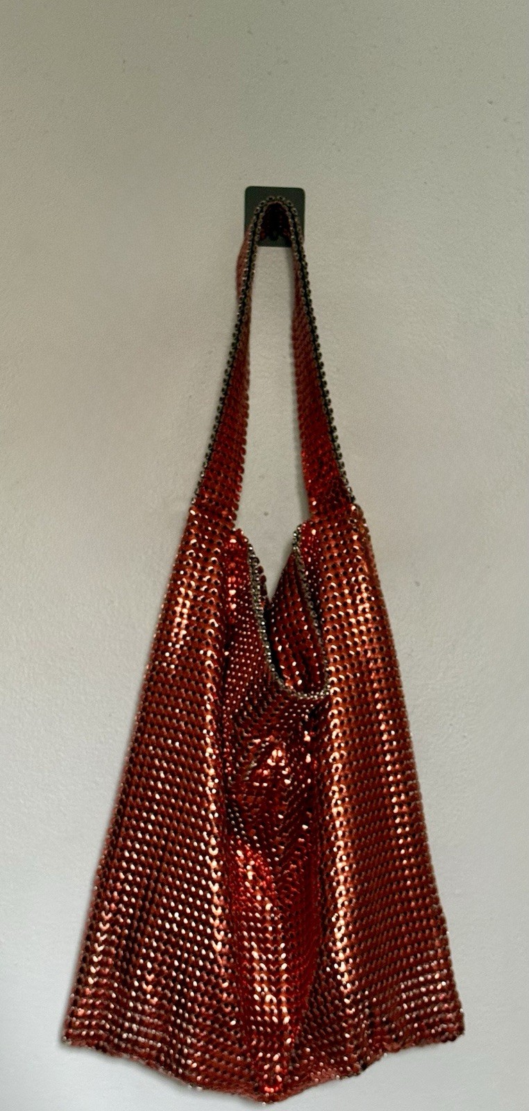 Rabanne Red Metallic Mesh Shoulder Bag Oversized Chainmail Hobo Purse