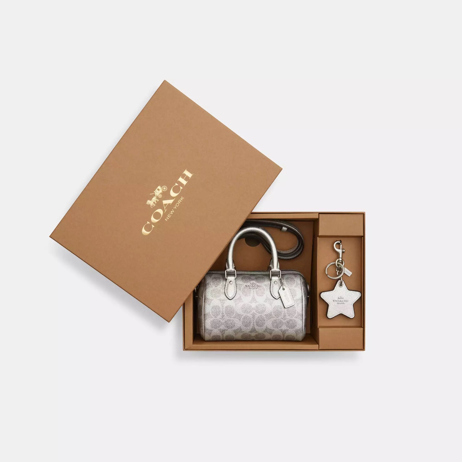 Boxed Mini Rowan Crossbody Bag And Mirror Bag Charm Set Signature Canvas CX186