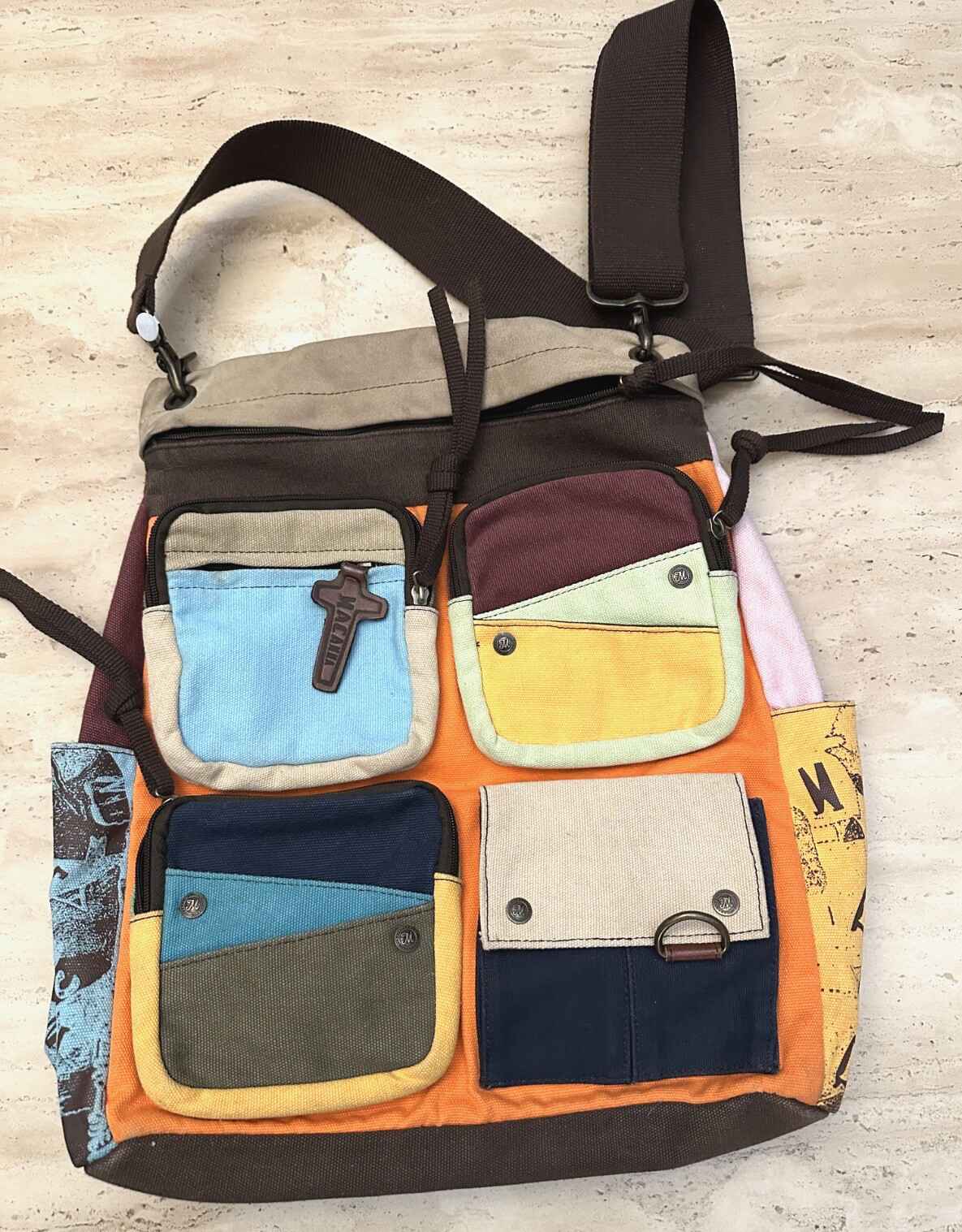 Macanna 1960 Italy Boho Multi-Color Denin Cotton Blend Crossbody/ Shoulder Bag