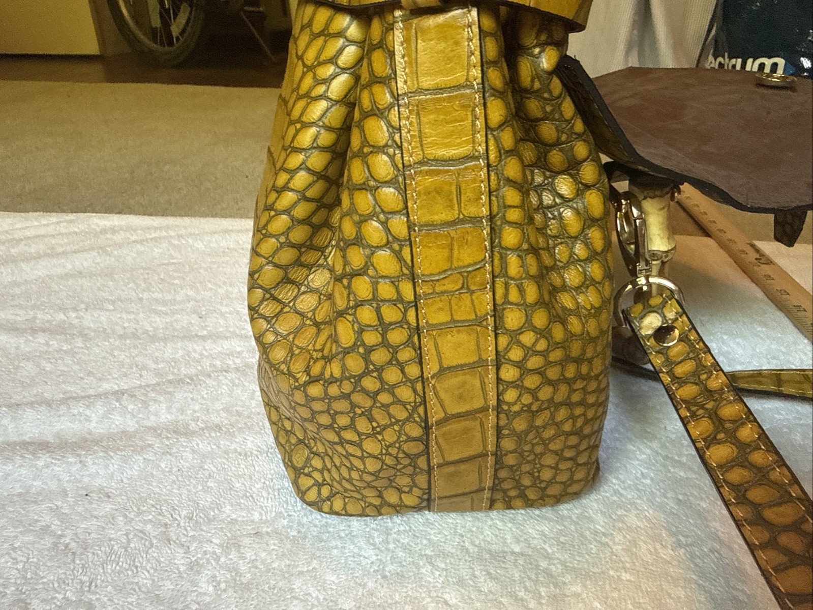 A. Bellucci yellow Italian Leather Handbag with Croc Embossed Tote