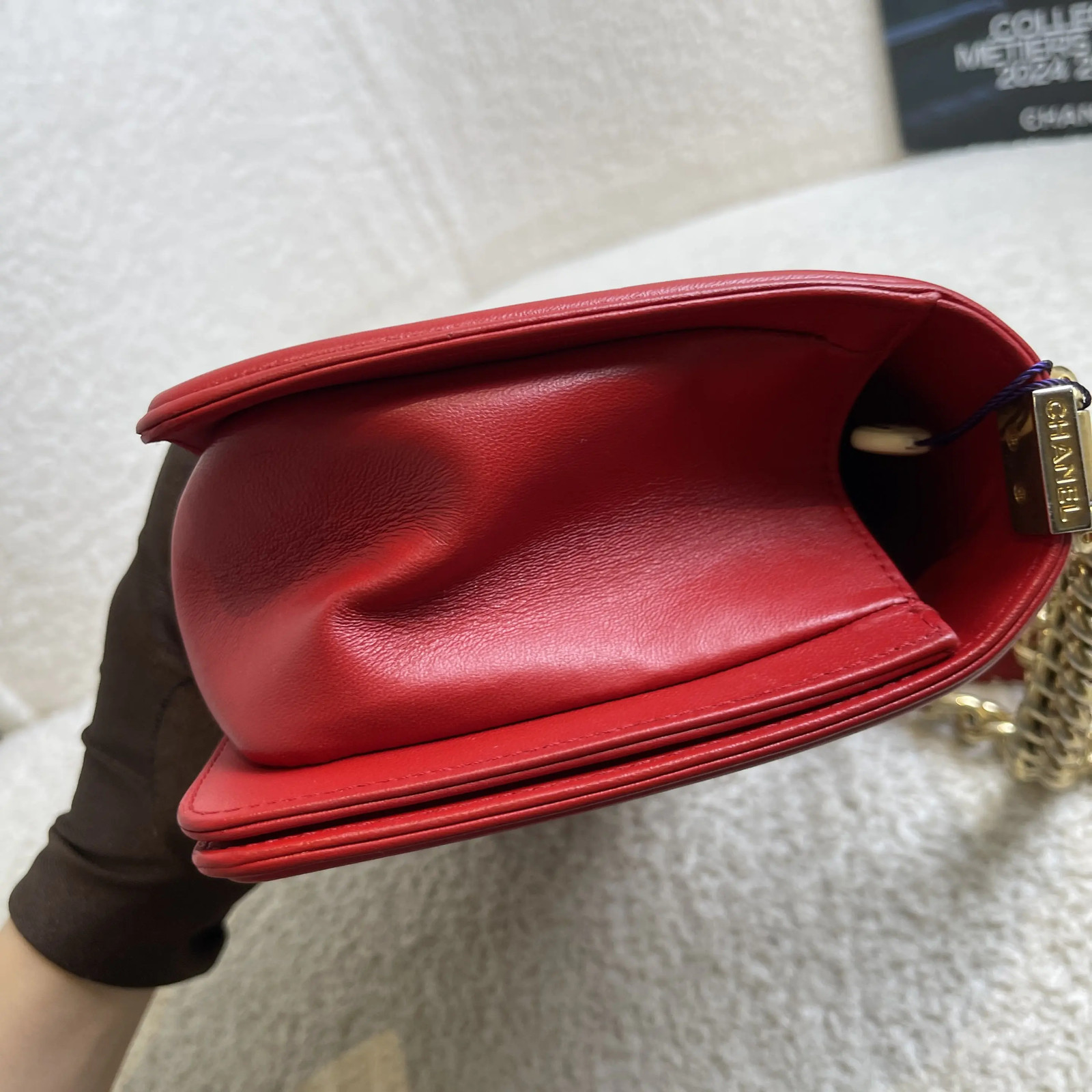 Chanel Le Boy Lambskin Red Medium Shoulder Bag Gold Hardware