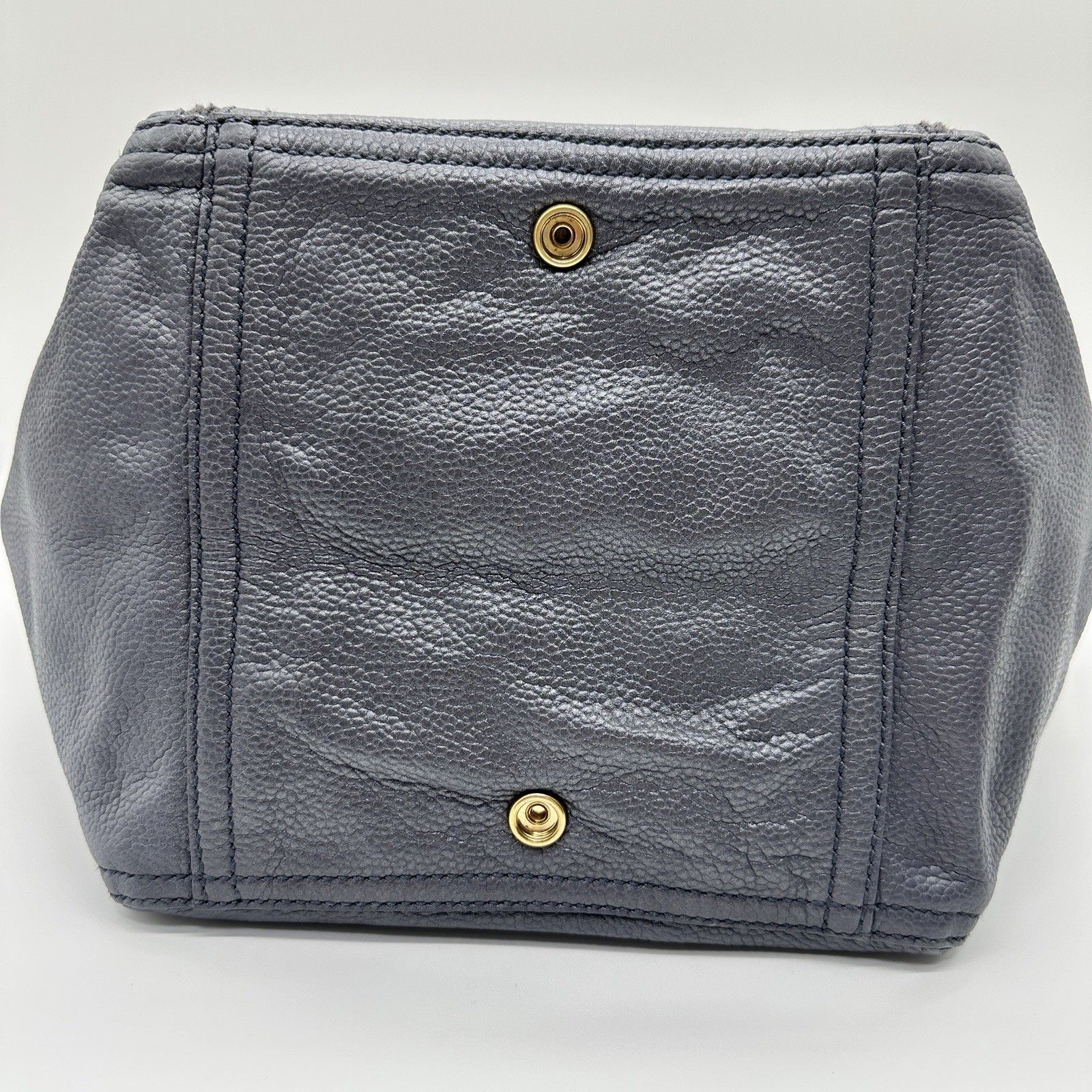Yves Saint Laurent Rive Gauche Downtown Tote Shoulder Bag YSL Navy Leather Auth!