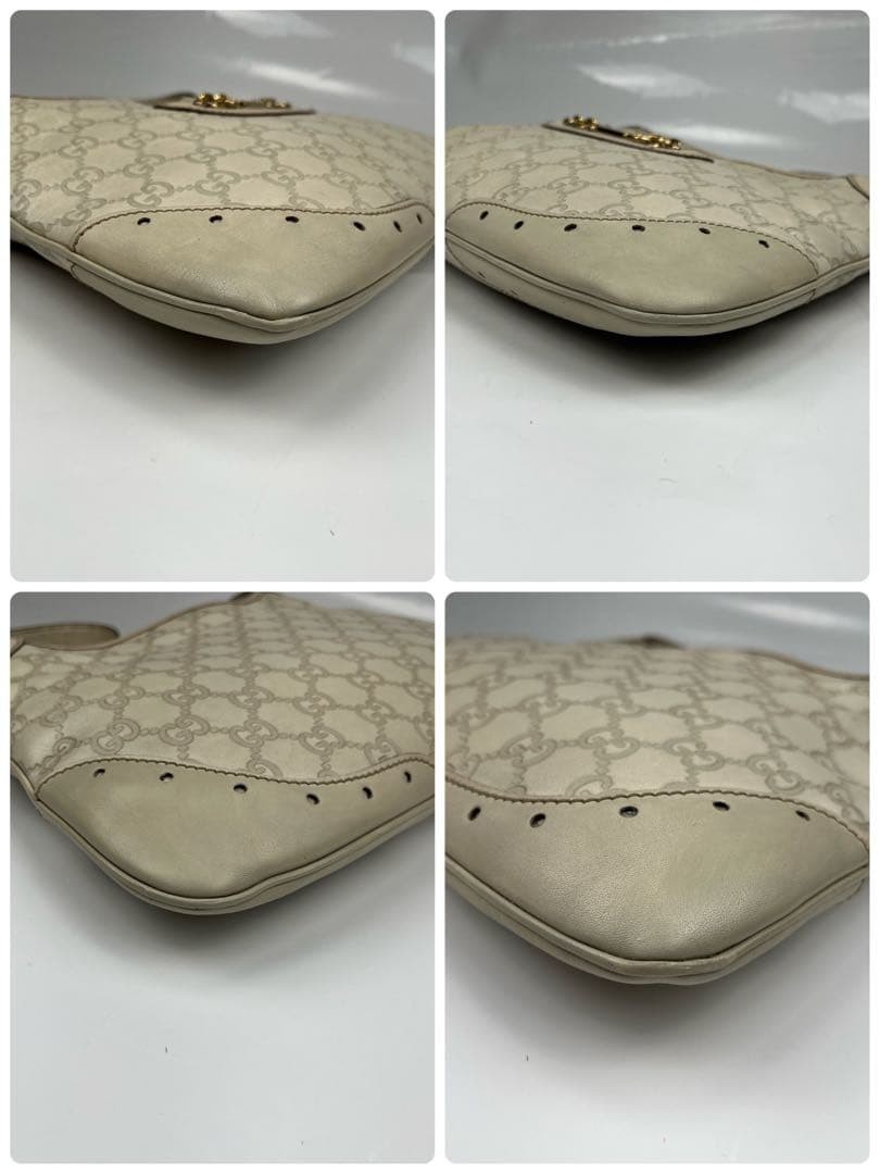 GUCCI Horsebit GG Guccissima Leather Shoulder Bag White Vintage Auth