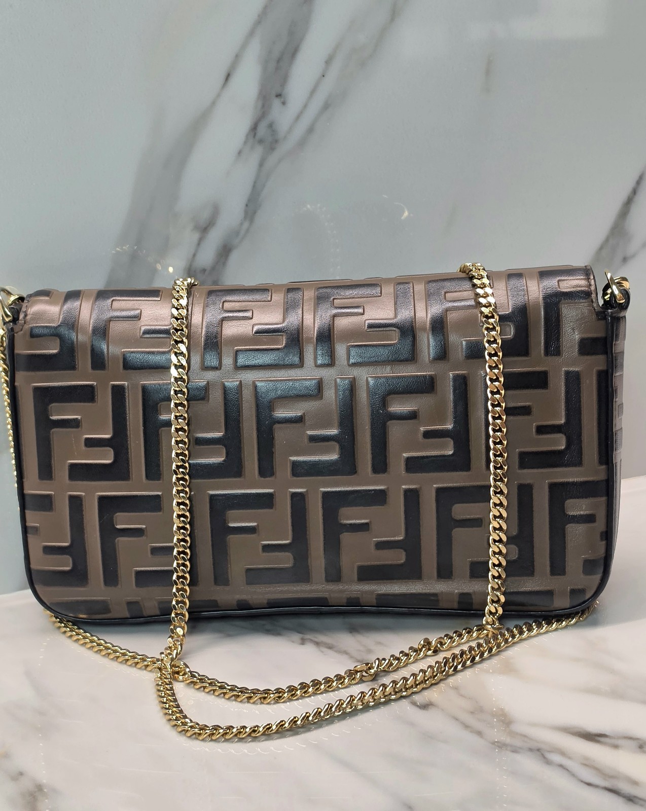 Fendi Vitello FF 1974 Bi-Color Embossed Envelope WOC MSRP: $1,550
