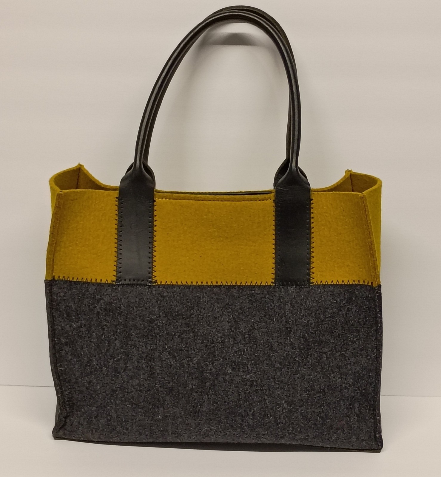 Graf & Lantz Colorblock Tote Dark Gray / Mustard Wool Felt Leather Handles